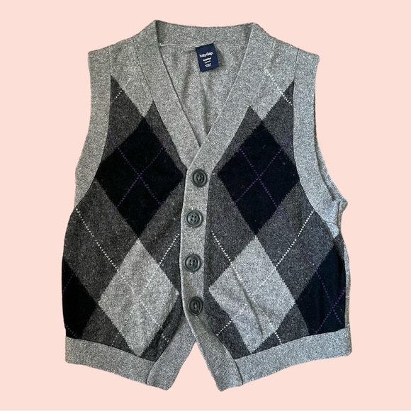 Gap Wool Sweater Vest Toddler Size 2T Gray Argyle Vest Wedding - Picture 1 of 6